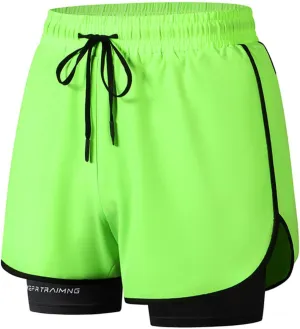 Men Workout Shorts 2 in 1 Running Short Summer Drawstring Elastic Athletic Pants with Liner and Zip Pockets