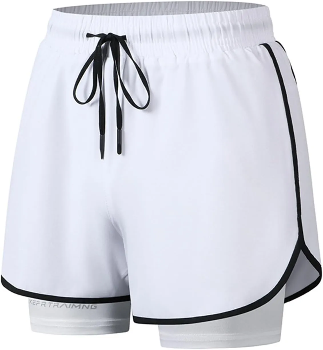 Men Workout Shorts 2 in 1 Running Short Summer Drawstring Elastic Athletic Pants with Liner and Zip Pockets
