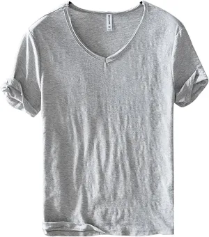 Mens 100% Cotton V-Neck T Shirts Loose Fit Soft Short Sleeve Streetwear Basic Tee Tops Summer Beach Hippie Shirt
