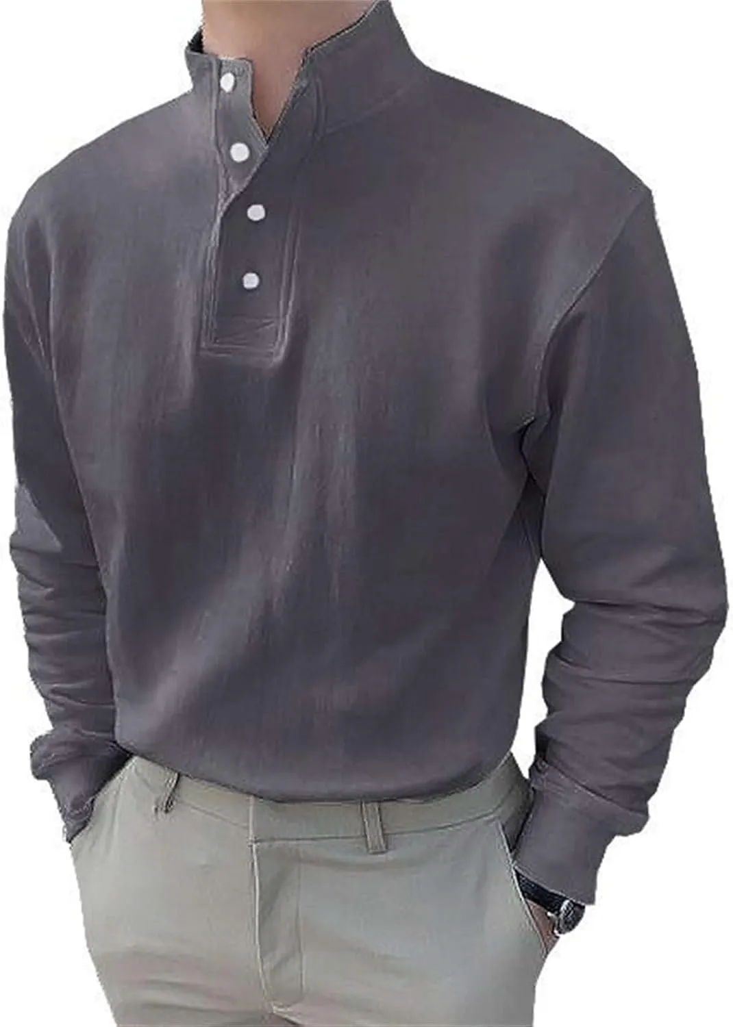 Mens Athletic Fit Banded Collar Sweatshirts Long Sleeve Half Buttons Henley Shirts for Men Big and Tall Casual Pullover Tops