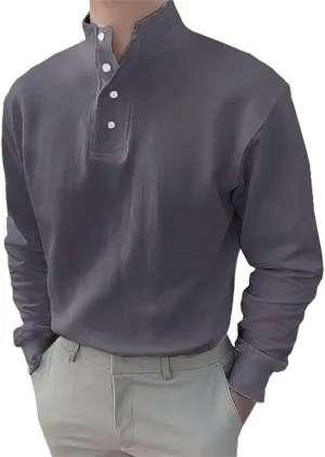 Mens Athletic Fit Banded Collar Sweatshirts Long Sleeve Half Buttons Henley Shirts for Men Big and Tall Casual Pullover Tops