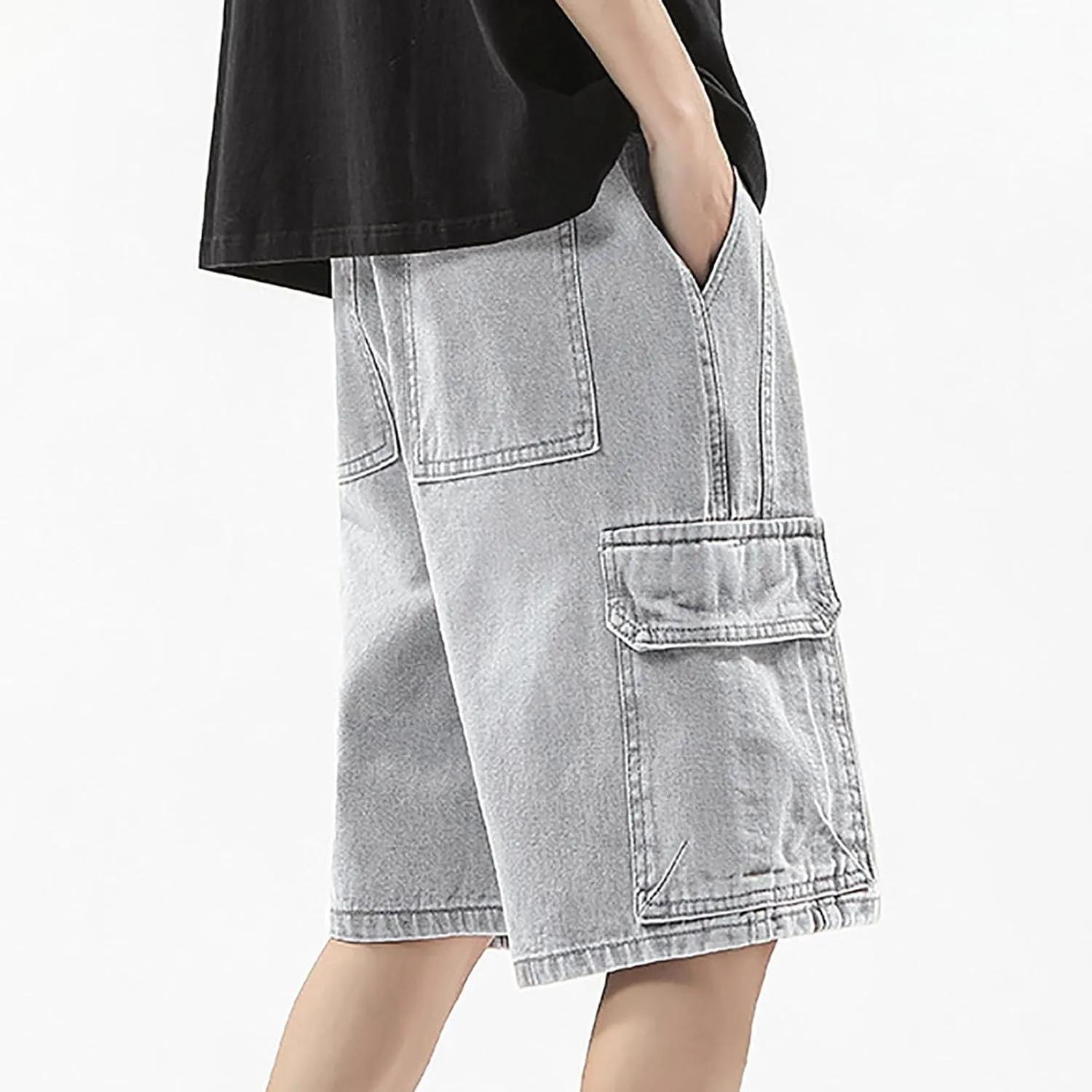Men's Baggy Jean Shorts Loose Fit Mid Denim Shorts Summer Casual Aesthetic Pants Trendy Outfits