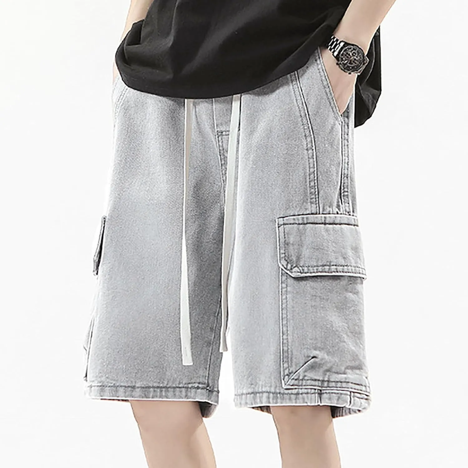 Men's Baggy Jean Shorts Loose Fit Mid Denim Shorts Summer Casual Aesthetic Pants Trendy Outfits