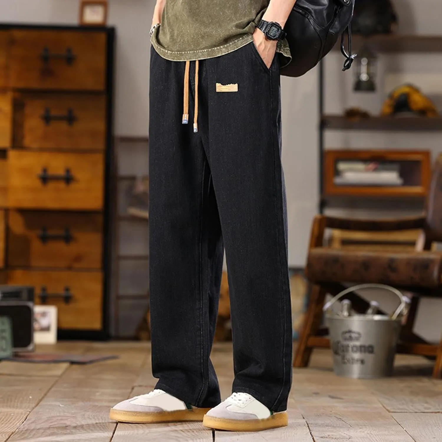 Men's Baggy Jeans Hip Hop Loose Fit Elastic Waist Jeans Y2K Hip Hop Straight Leg Skate Denim Pants Harajuku Trousers