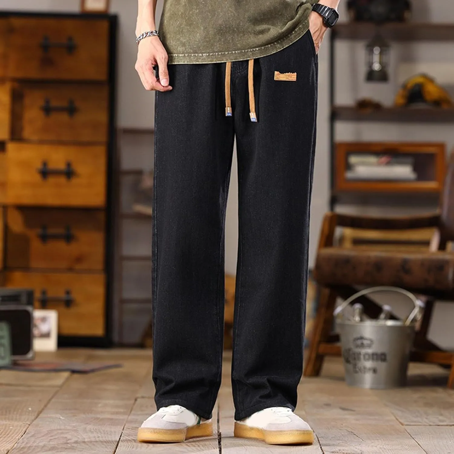 Men's Baggy Jeans Hip Hop Loose Fit Elastic Waist Jeans Y2K Hip Hop Straight Leg Skate Denim Pants Harajuku Trousers