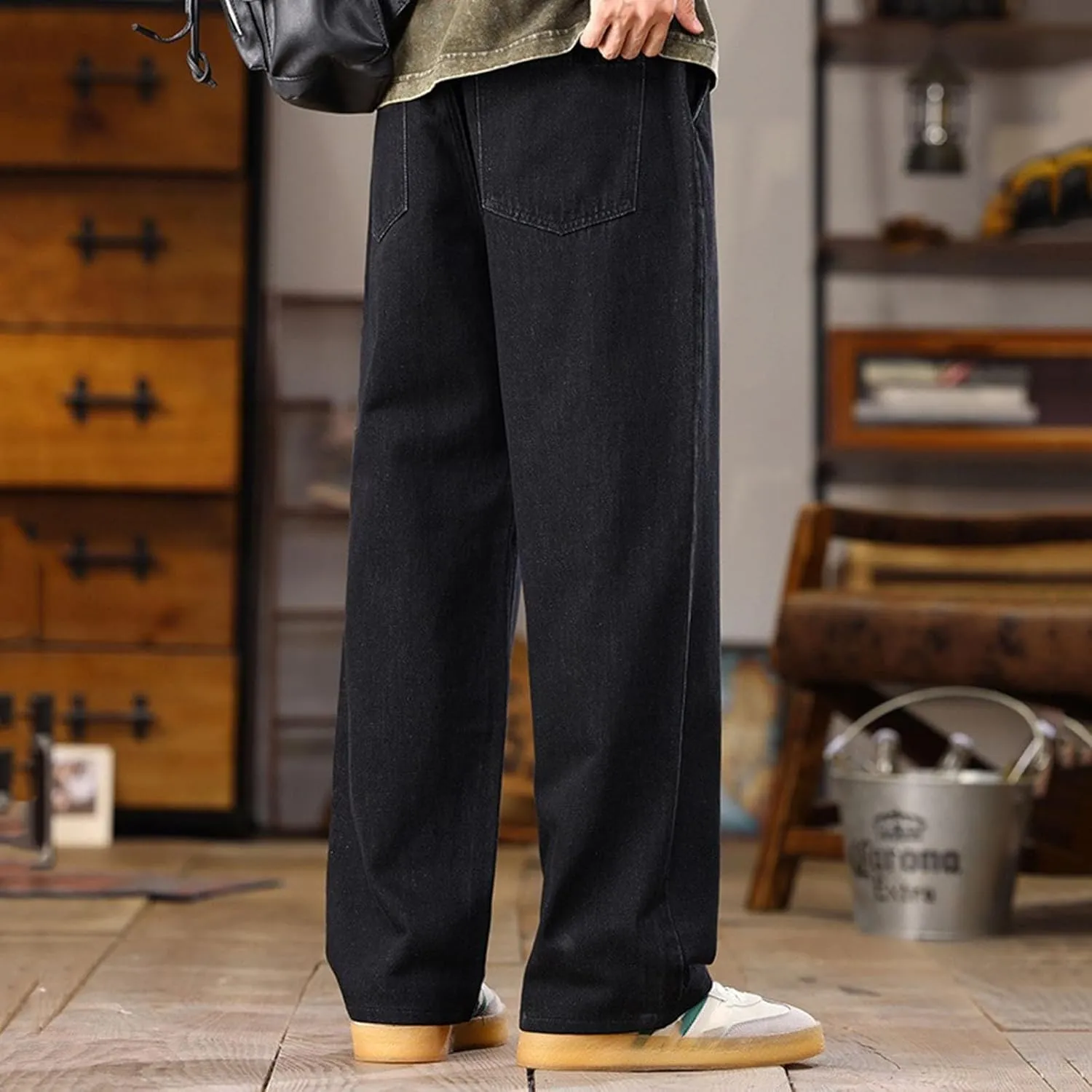 Men's Baggy Jeans Hip Hop Loose Fit Elastic Waist Jeans Y2K Hip Hop Straight Leg Skate Denim Pants Harajuku Trousers