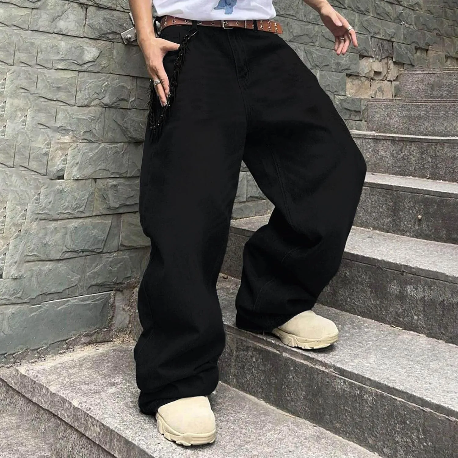Mens Baggy Jeans Vintage Grunge Straight Leg High Waist Jean Harajuku Hip Hop Casual Trendy Y2k Streetwear Denim Pant