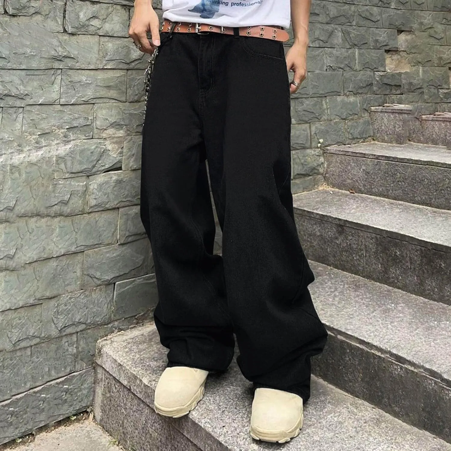 Mens Baggy Jeans Vintage Grunge Straight Leg High Waist Jean Harajuku Hip Hop Casual Trendy Y2k Streetwear Denim Pant