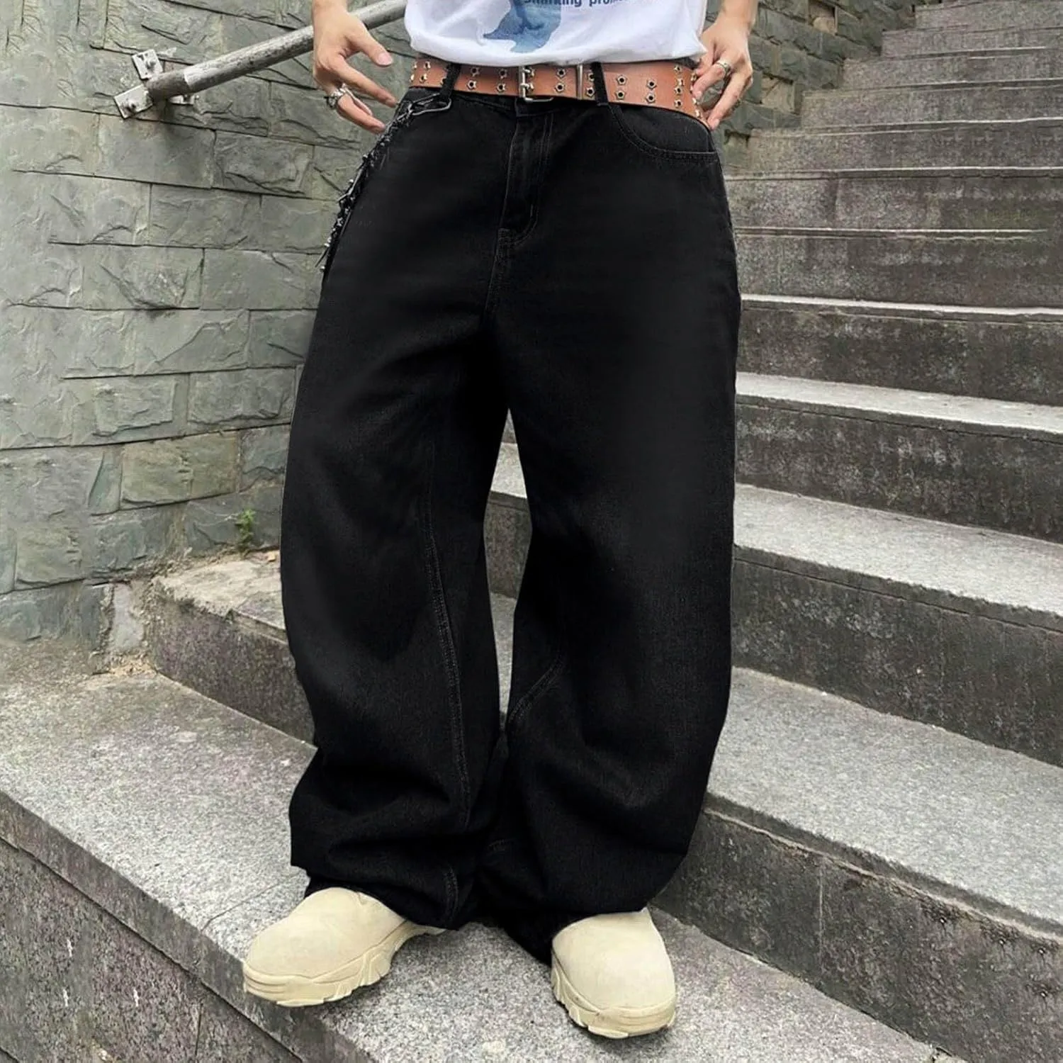 Mens Baggy Jeans Vintage Grunge Straight Leg High Waist Jean Harajuku Hip Hop Casual Trendy Y2k Streetwear Denim Pant