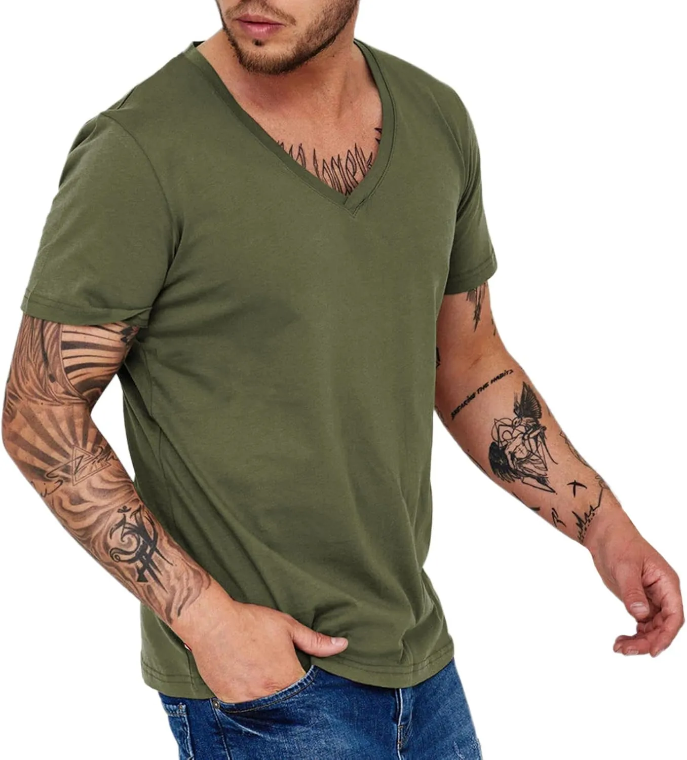 Mens Basic Shirts Quick Dry Workout Running Athletic Tees Short Sleeve V-Neck Casual T-Shirts Breathable Summer Tops