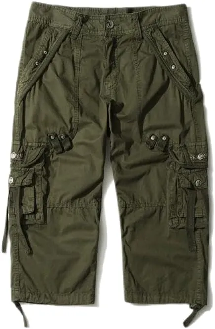Men's Cargo Capri Pants, Relaxed Fit Multi-Pocket Outdoor Seven Points Shorts