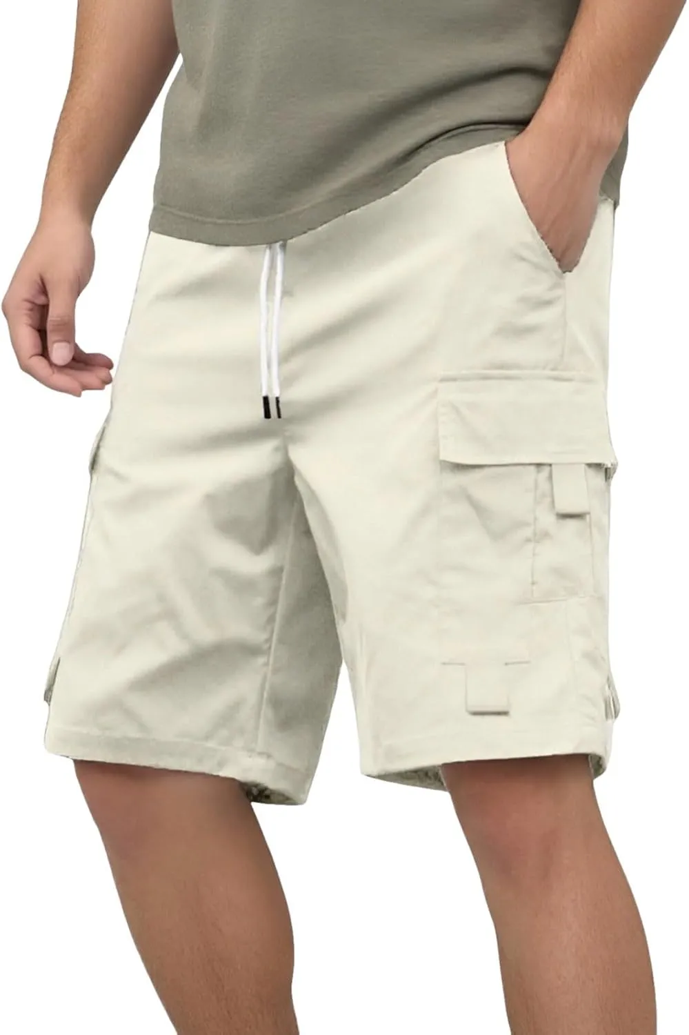 Mens Cargo Shorts Casual Twill Cargo Shorts Cotton Drawstring Classic Stretch Lightweight Workout Pants with Pockets