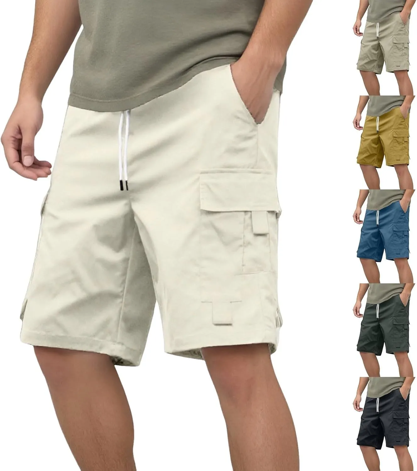 Mens Cargo Shorts Casual Twill Cargo Shorts Cotton Drawstring Classic Stretch Lightweight Workout Pants with Pockets
