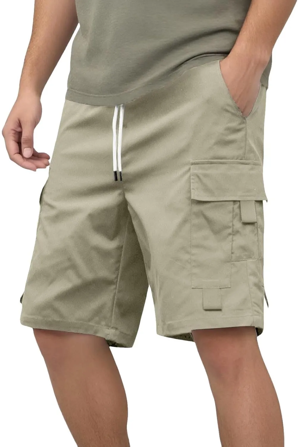 Mens Cargo Shorts Casual Twill Cargo Shorts Cotton Drawstring Classic Stretch Lightweight Workout Pants with Pockets