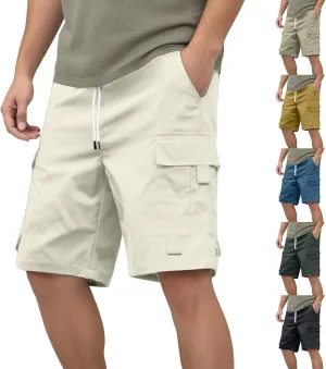 Mens Cargo Shorts Casual Twill Cargo Shorts Cotton Drawstring Classic Stretch Lightweight Workout Pants with Pockets