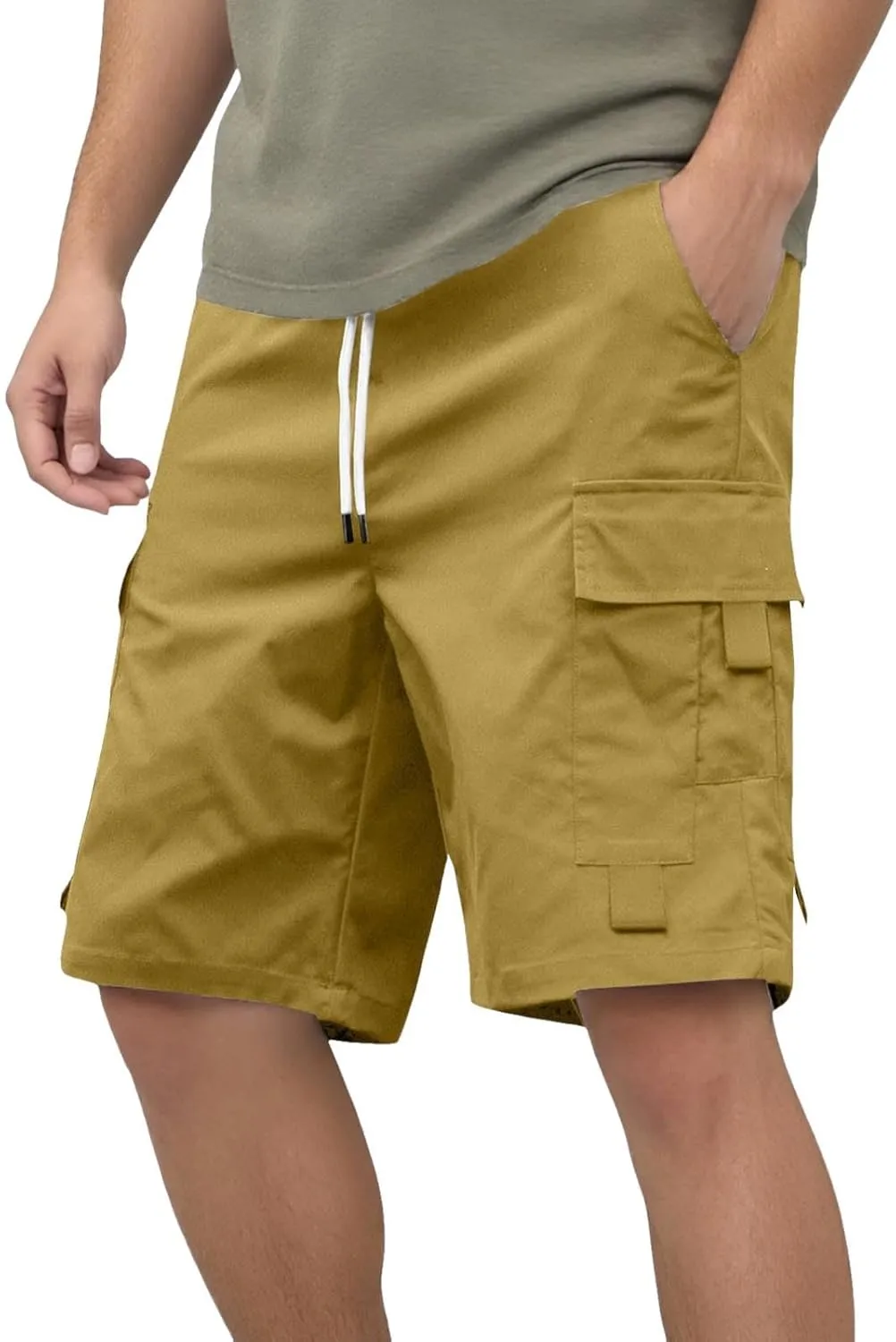 Mens Cargo Shorts Casual Twill Cargo Shorts Cotton Drawstring Classic Stretch Lightweight Workout Pants with Pockets