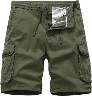 Mens Cargo Shorts Summer Beach Vacation Shorts Elastic Waist Outdoor Hiking Shorts Multi Pocket Cargo Pants