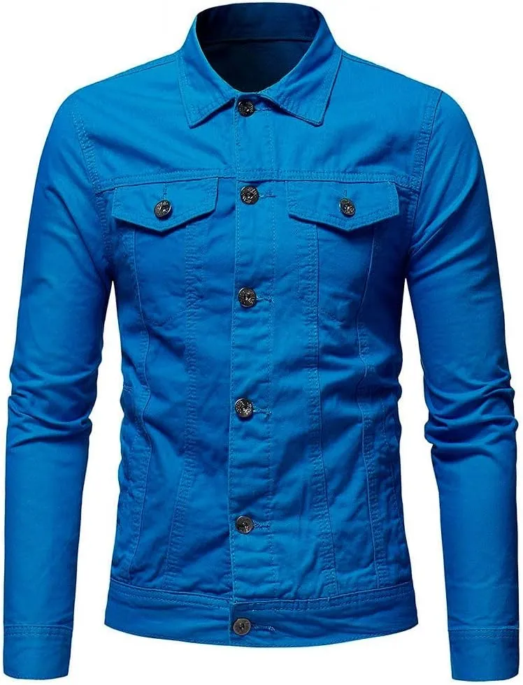 Mens Casual Denim Coats Vintage Distressed Washed Moto Bike Jean Jacket Classic Button Down Trucker Denim Jackets