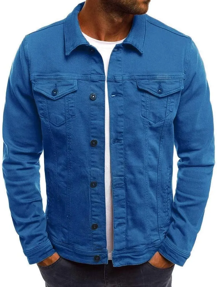 Mens Casual Denim Coats Vintage Distressed Washed Moto Bike Jean Jacket Classic Button Down Trucker Denim Jackets