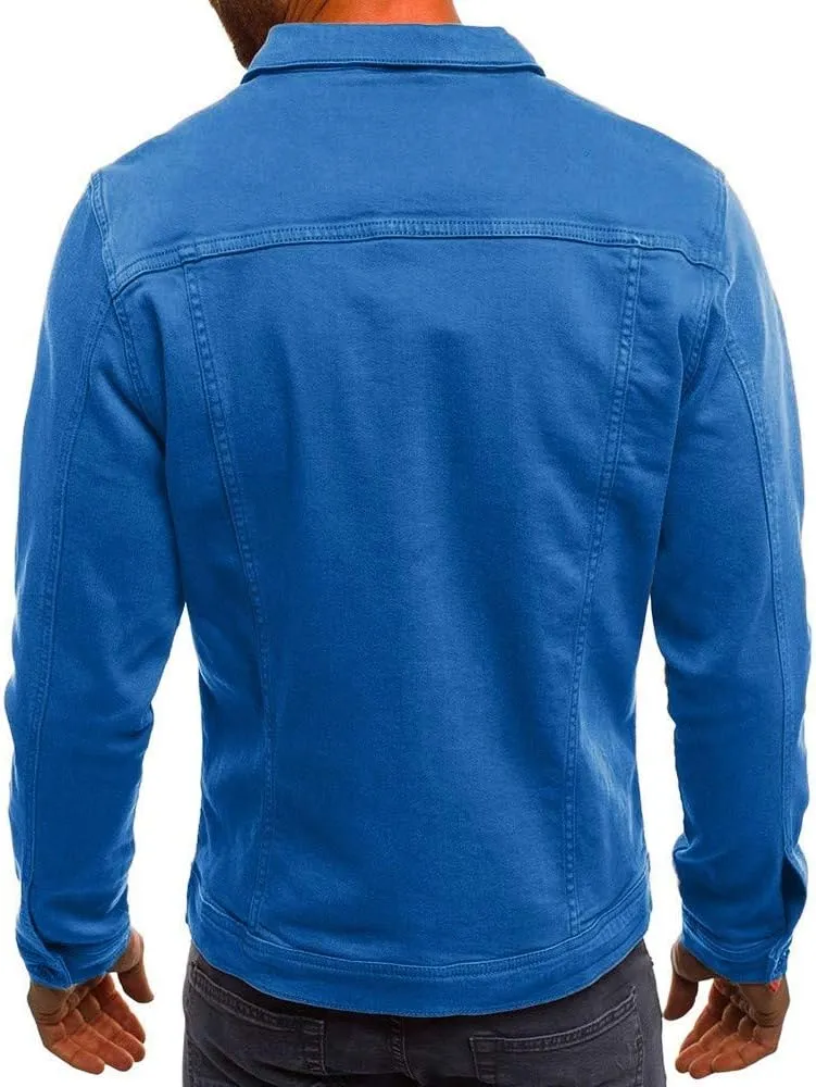 Mens Casual Denim Coats Vintage Distressed Washed Moto Bike Jean Jacket Classic Button Down Trucker Denim Jackets