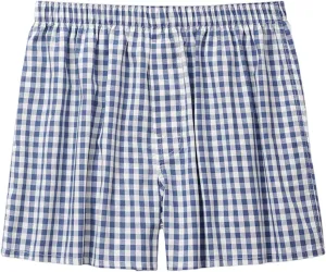 Men's Casual Plaid Underwear Comfort Breathable Short Leg Boxer Briefs Cotton Soft Cooling Loose Fit Home Sleepwear