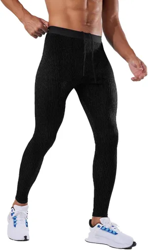 Men's Compression Pants, Ribbed Athletic Workout Running Tights Leggings with Non-Pocket