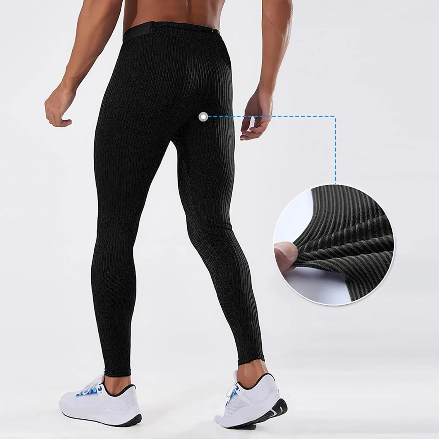 Men's Compression Pants, Ribbed Athletic Workout Running Tights Leggings with Non-Pocket