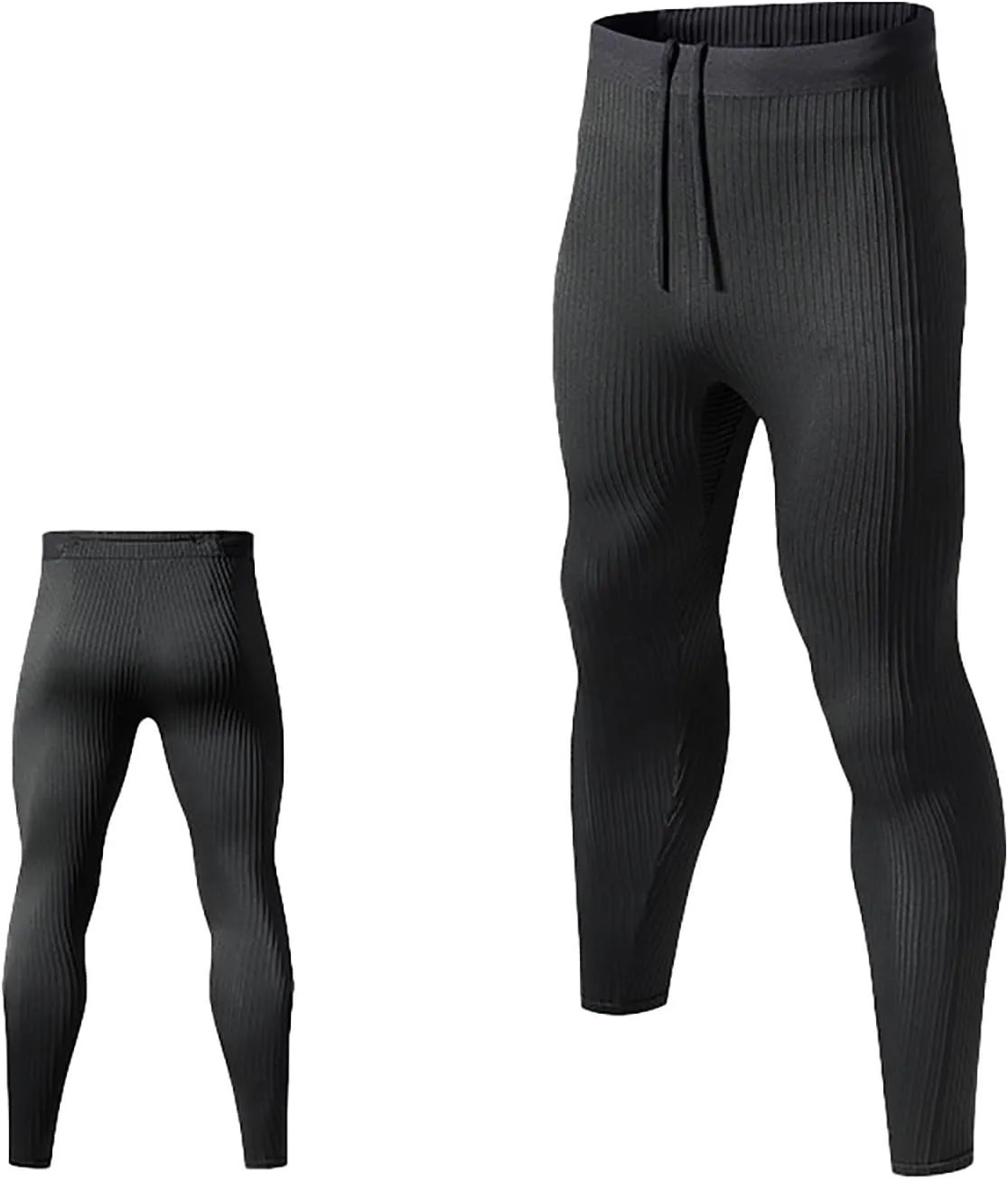 Men's Compression Pants, Ribbed Athletic Workout Running Tights Leggings with Non-Pocket