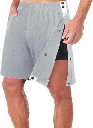 Men's Cotton Blend Shorts 2025 Side Snap Tear Away Shorts for Men Gym Trunks Post Surgery Recovery Pants with Pocket