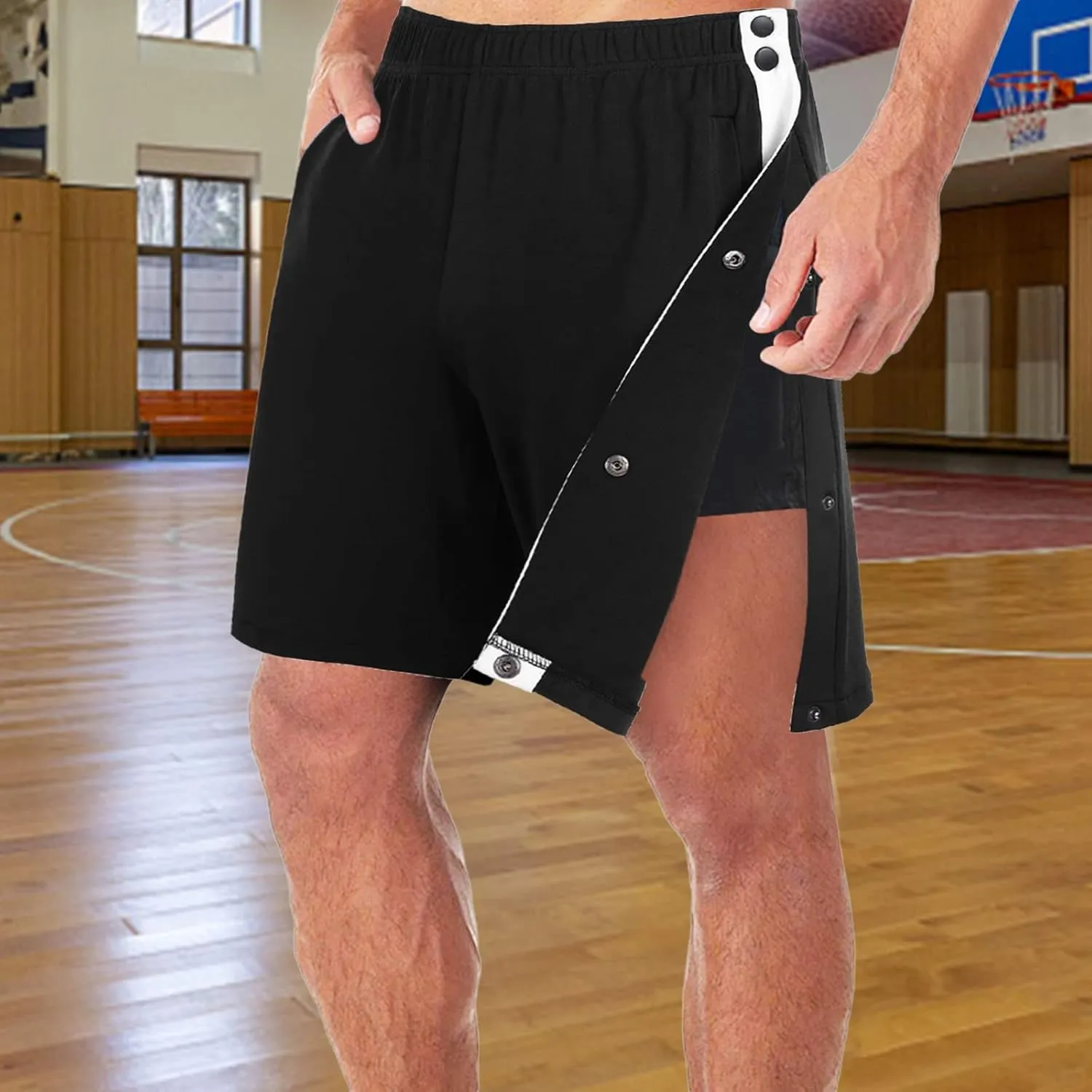 Men's Cotton Blend Shorts 2025 Side Snap Tear Away Shorts for Men Gym Trunks Post Surgery Recovery Pants with Pocket