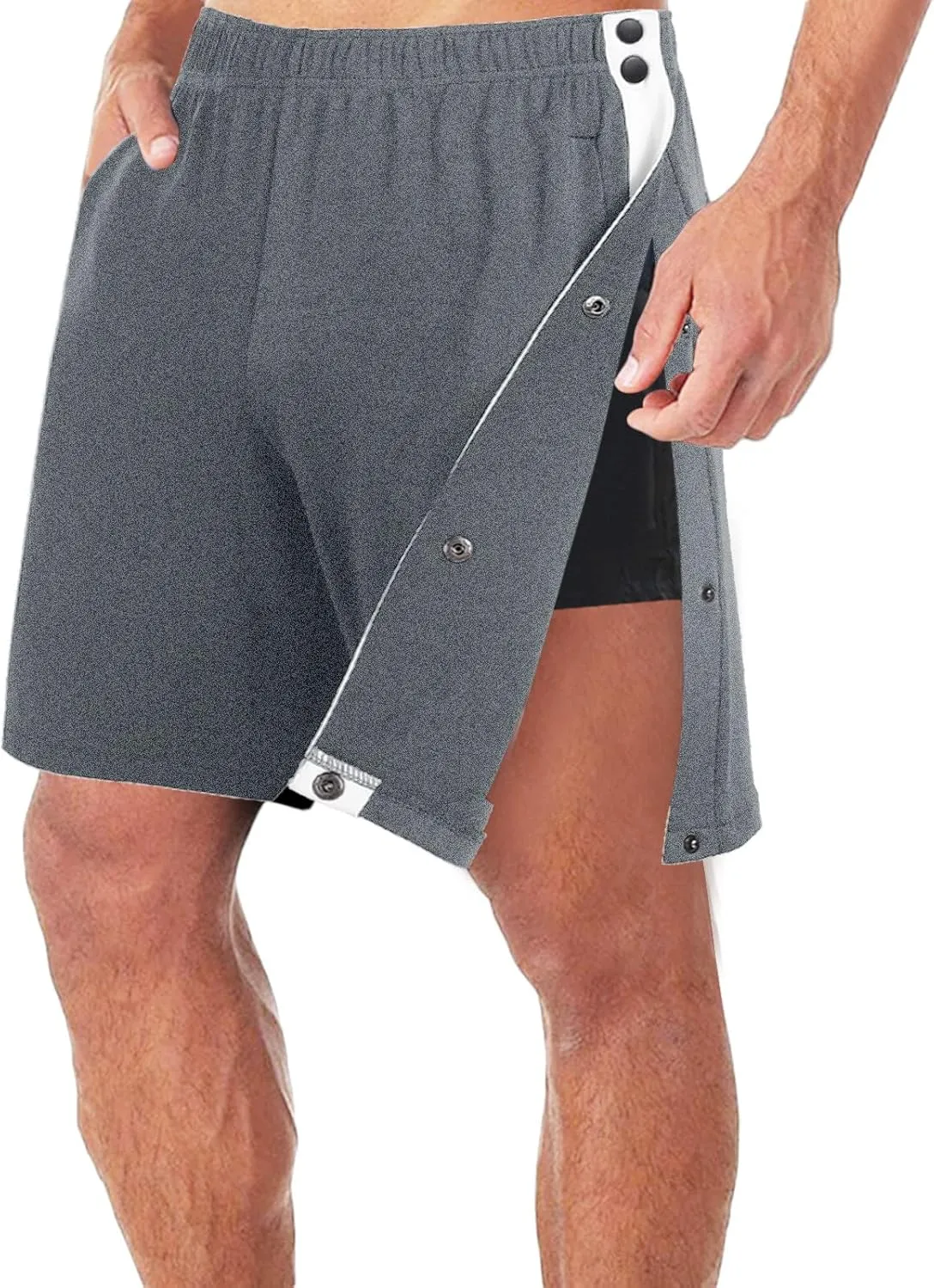 Men's Cotton Blend Shorts 2025 Side Snap Tear Away Shorts for Men Gym Trunks Post Surgery Recovery Pants with Pocket