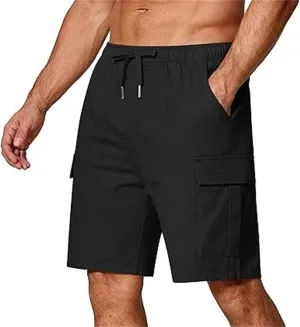 Mens Elastic Waist Cargo Shorts Relaxed Fit Cotton Multi Pocket Lightweight Quick Dry for Running Hiking Gym