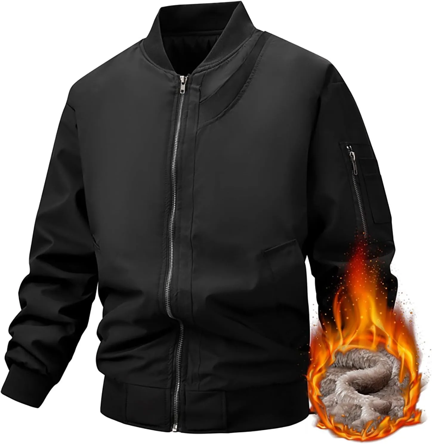Men's Fleece Lined Bomber Jackets Plus Size Full Zip Winter Warm Flight Coat Casual Multiple Pockets Padded Outwear