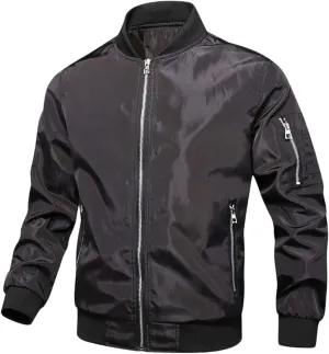 Mens Full Zip Bomber Jackets Big and Tall Windproof Windbreaker Coat with Zipper Pockets Outdoor Golf Fashion Coat