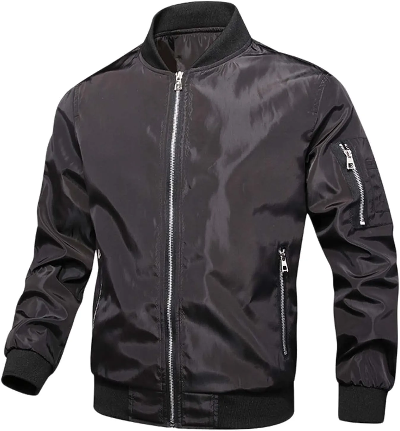 Mens Full Zip Bomber Jackets Big and Tall Windproof Windbreaker Coat with Zipper Pockets Outdoor Golf Fashion Coat