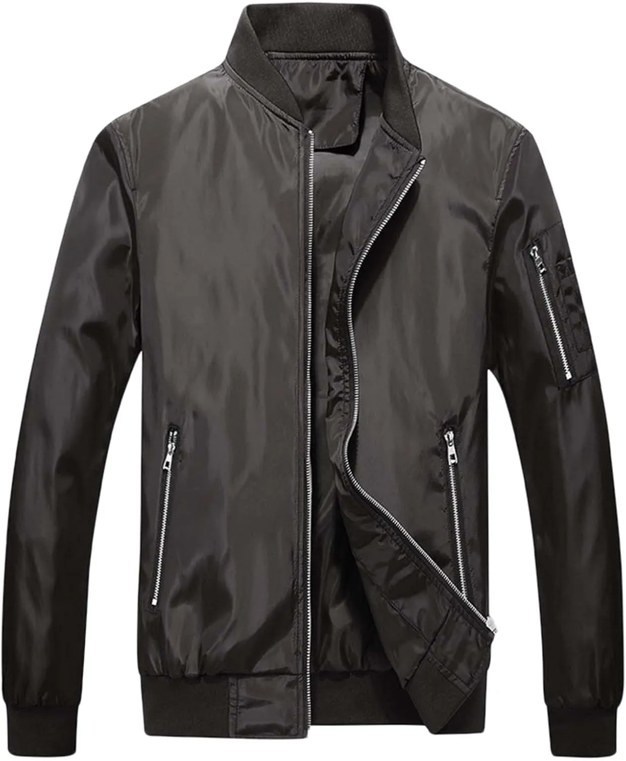 Mens Full Zip Bomber Jackets Big and Tall Windproof Windbreaker Coat with Zipper Pockets Outdoor Golf Fashion Coat