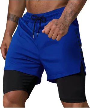 Mens Gym Shorts Stretch Performance Athletic 2 in 1 Running Shorts Quick Dry Basketball Shorts with Compression Liner