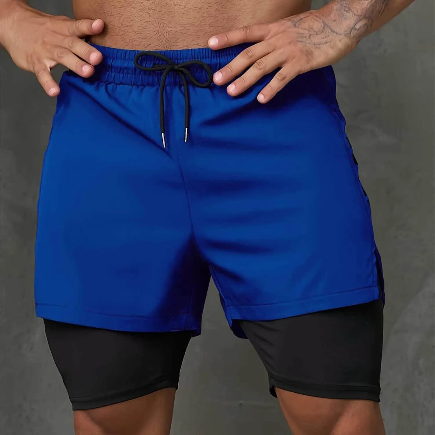 Mens Gym Shorts Stretch Performance Athletic 2 in 1 Running Shorts Quick Dry Basketball Shorts with Compression Liner
