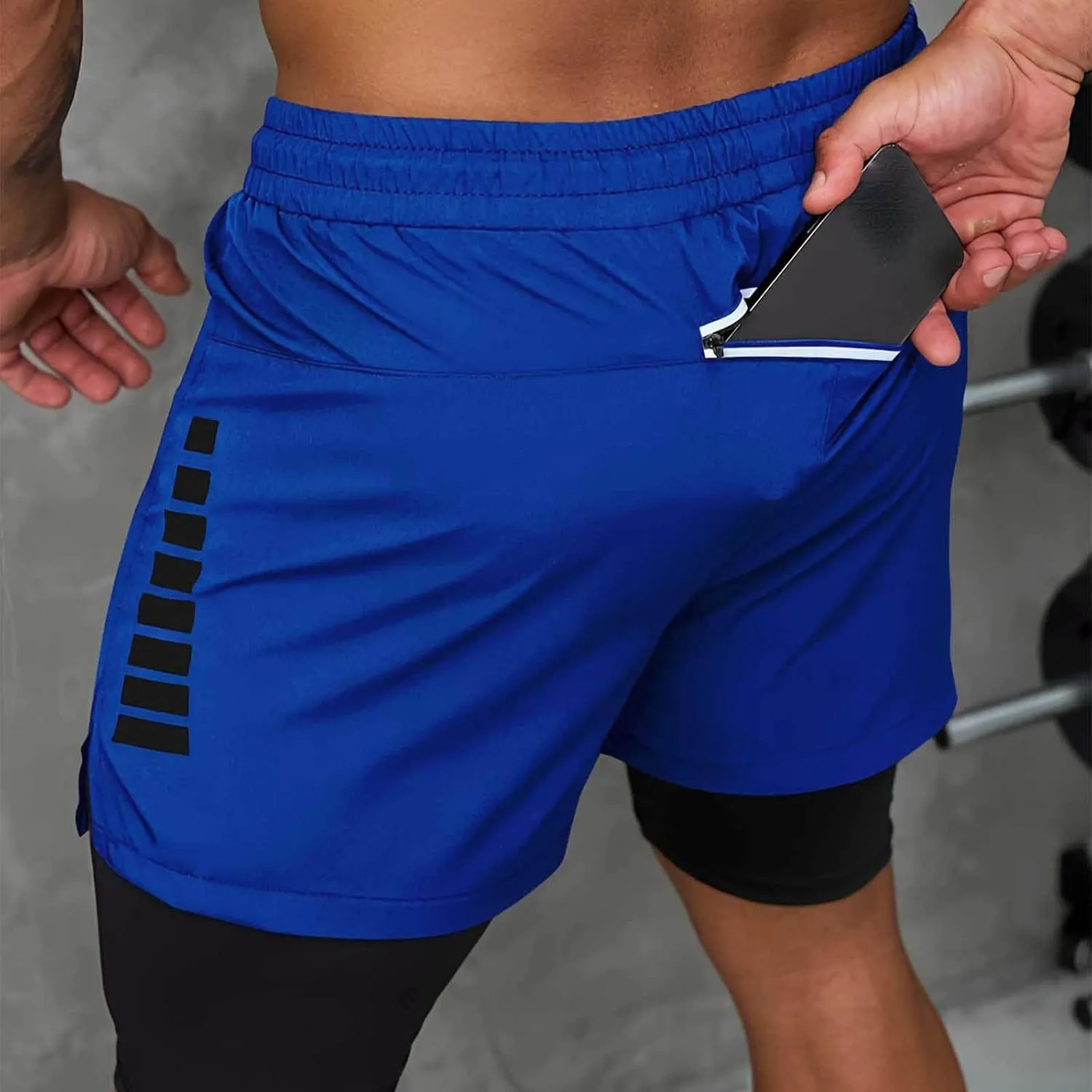 Mens Gym Shorts Stretch Performance Athletic 2 in 1 Running Shorts Quick Dry Basketball Shorts with Compression Liner
