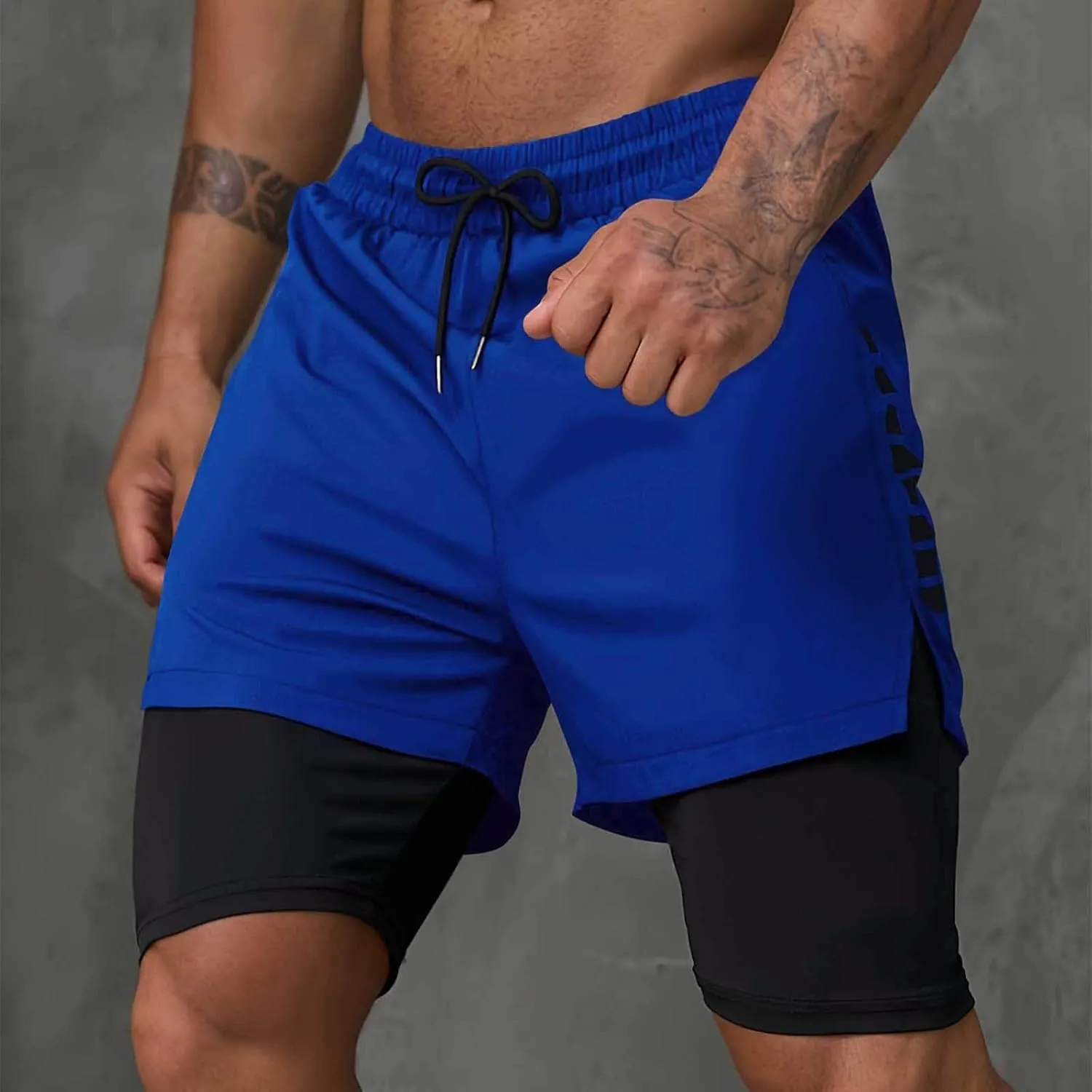 Mens Gym Shorts Stretch Performance Athletic 2 in 1 Running Shorts Quick Dry Basketball Shorts with Compression Liner