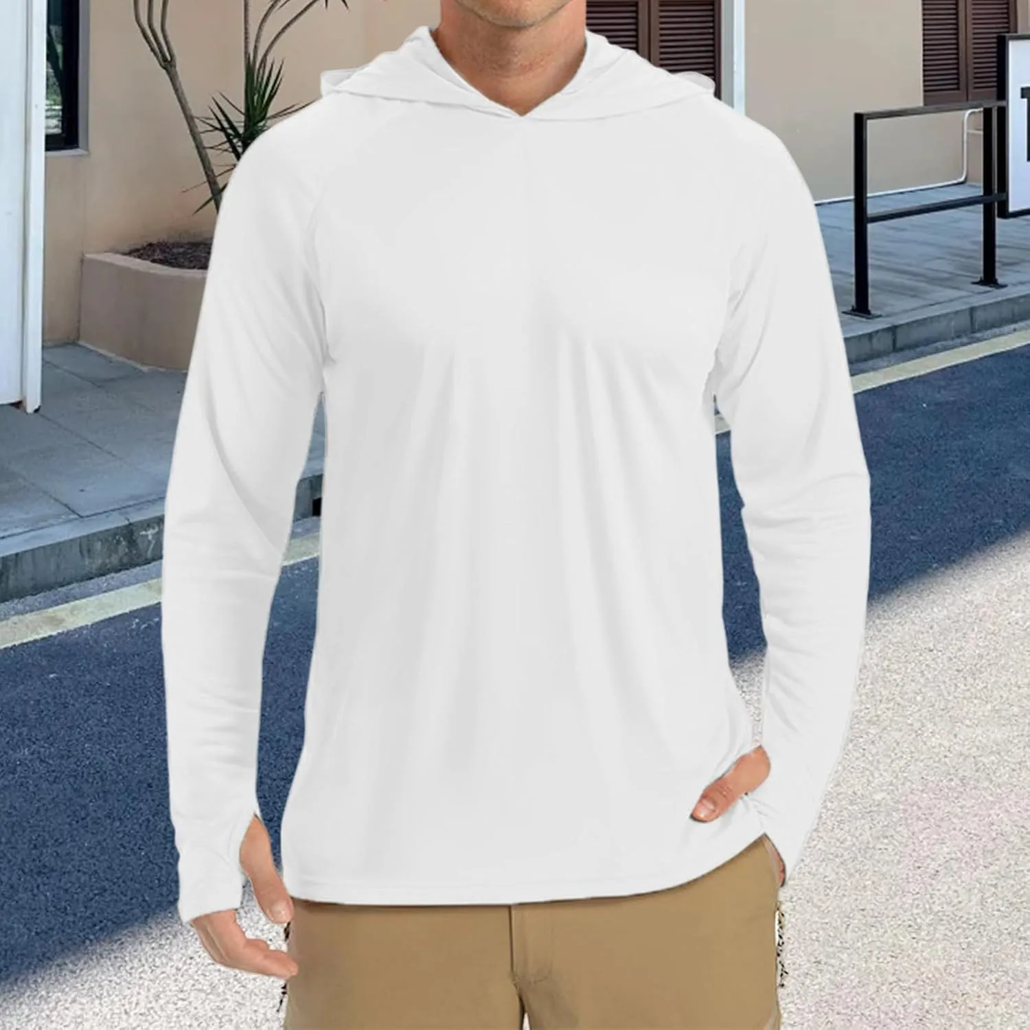 Mens Hooded Outdoor Athletic Tops Sun-Proof Fishing Shirts Dry Fit Gym Running Workout Pullover Casual T-Shirts