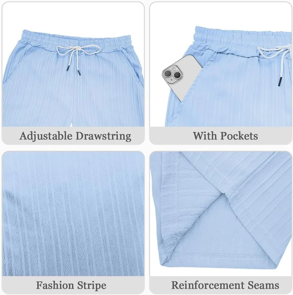 Mens Linen Shorts Flat Front Casual Elastic Waist Drawstring Summer Beach Vacation Relaxed Fit Shorts with Pocket