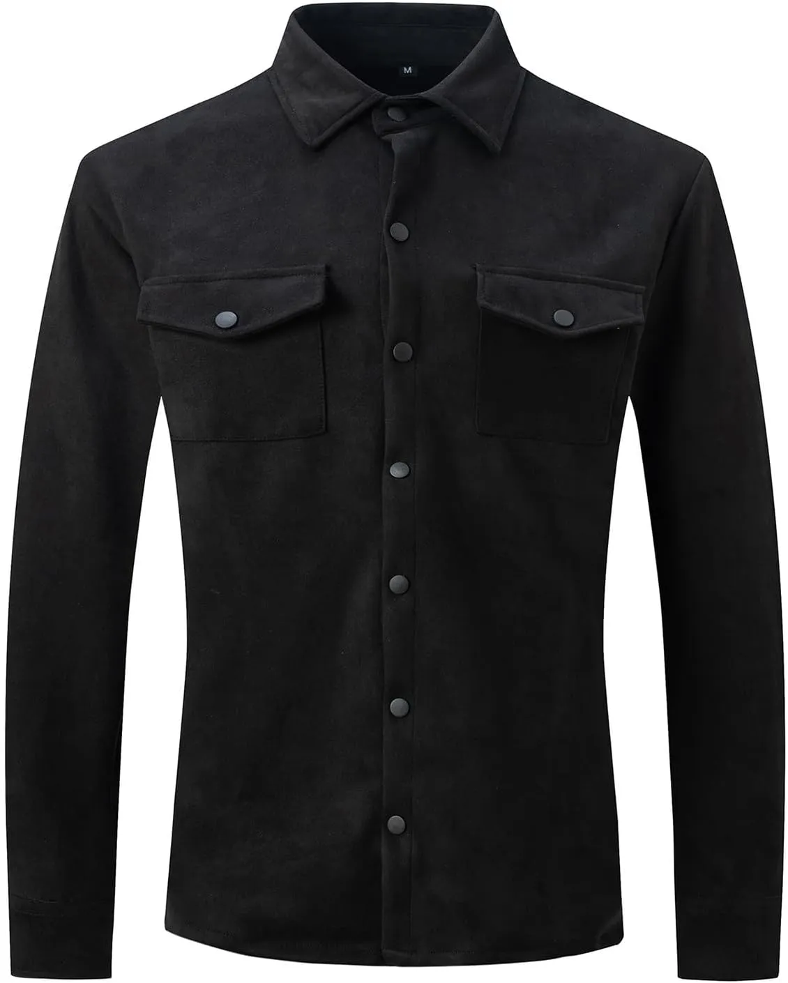 Men's Long Sleeve Button Down Shirts Casual Loose Fit Solid Color Lightweight Shirts Lapel Shacket Jacket with Pockets
