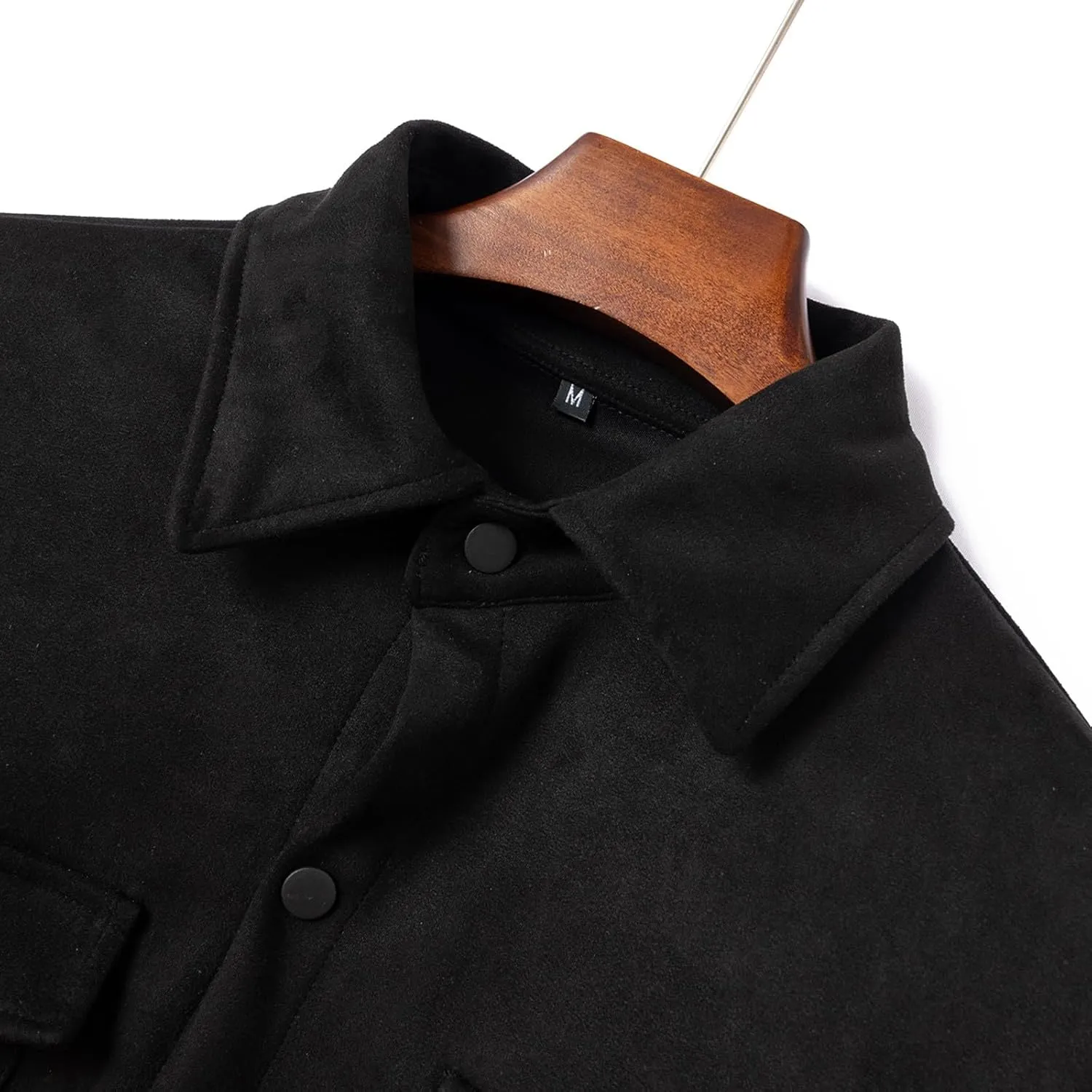 Men's Long Sleeve Button Down Shirts Casual Loose Fit Solid Color Lightweight Shirts Lapel Shacket Jacket with Pockets