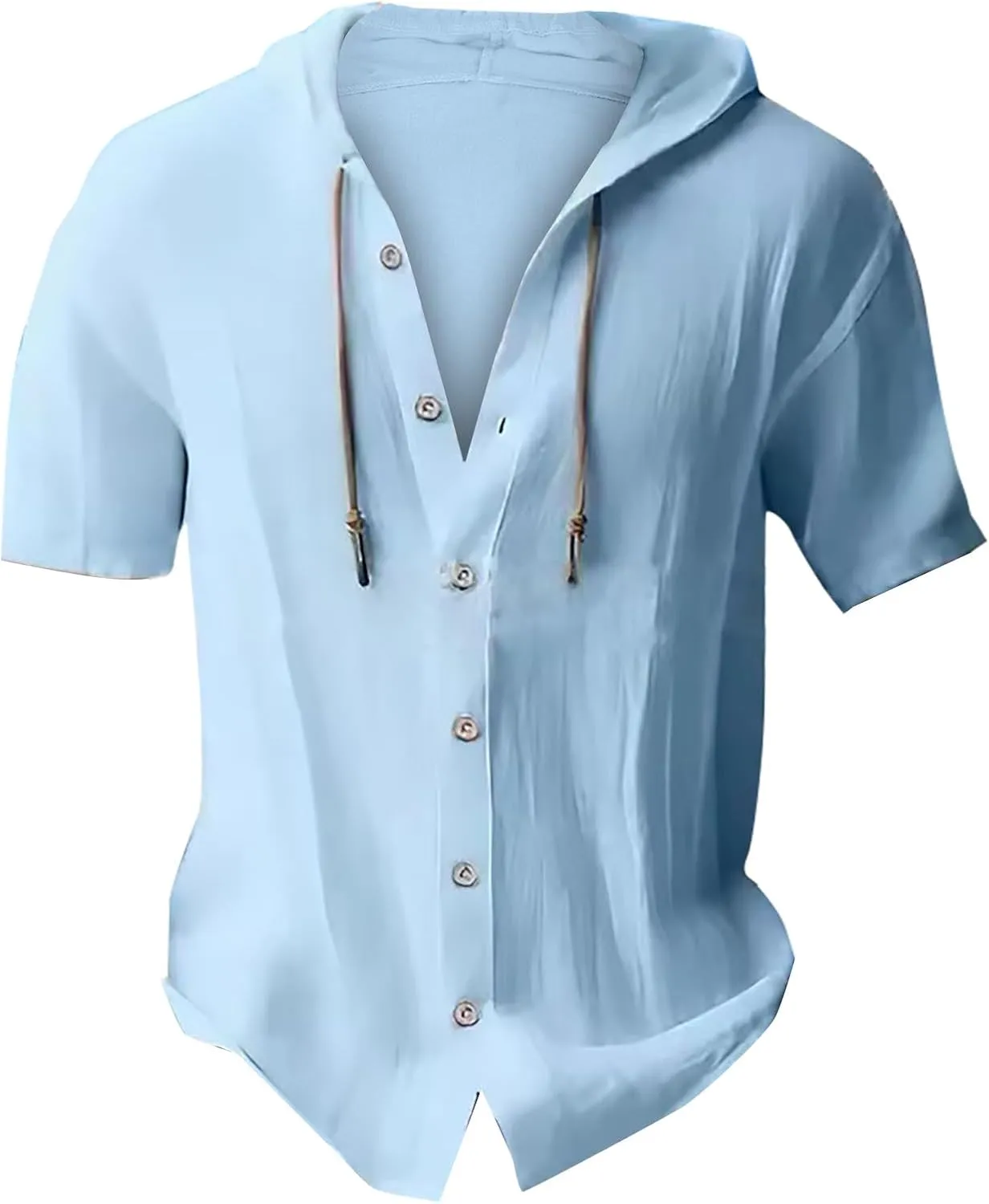 Mens Long Sleeve Linen Shirts Hooded V Neck Button Up Hoodies Casual Vacation Hawaiian Beach Yoga Hippie Shirts