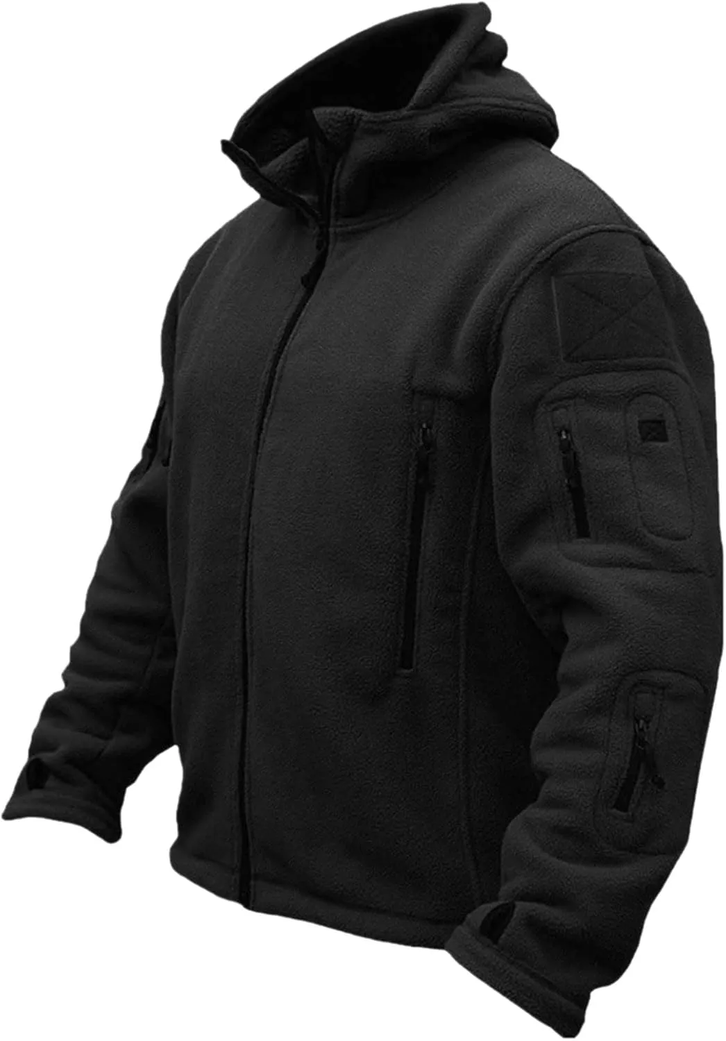 Mens Polar Fleece Tactical Jackets Warm Winter Jacket with Zip Pockets Full Zip Hooded Jacket Lightweight Cargo Jacket