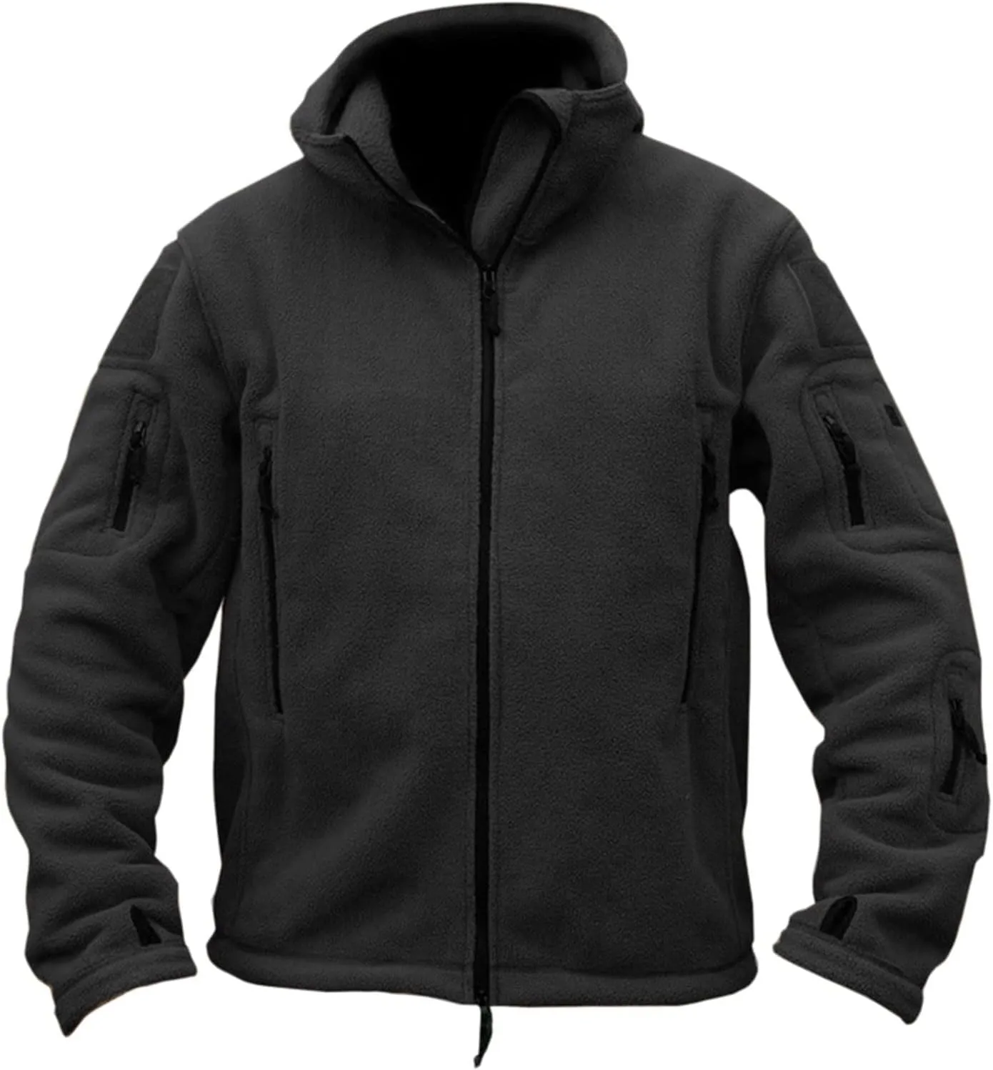 Mens Polar Fleece Tactical Jackets Warm Winter Jacket with Zip Pockets Full Zip Hooded Jacket Lightweight Cargo Jacket