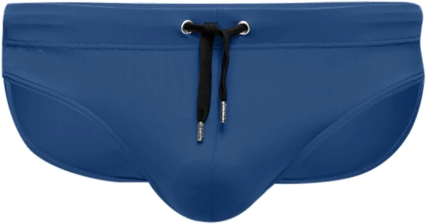 Men's Quick Dry Swimming Trunks Low Waist Briefs Solid Swimwear Swimsuit Surf Underwear with Elastic Drawstring