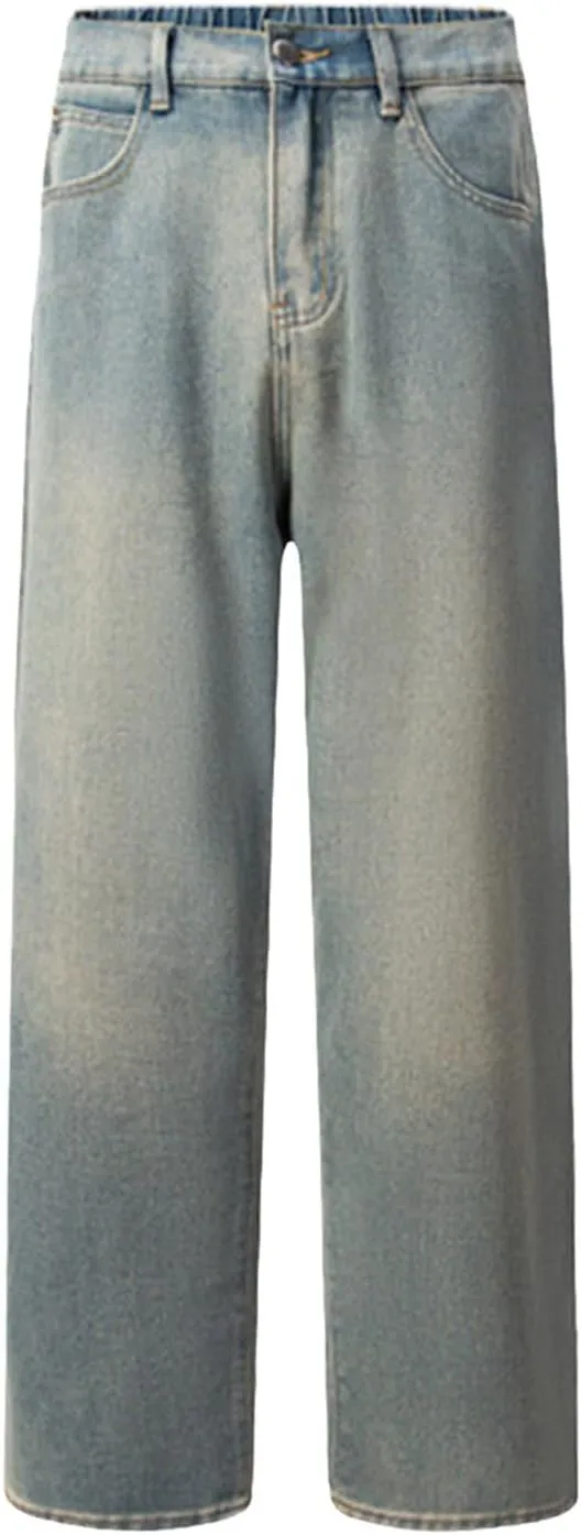 Men's Regular Fit Jeans Vintage Straight Wide Leg Denim Pants with Pockets Casual Streetwear Y2k Baggy Jeans Trousers