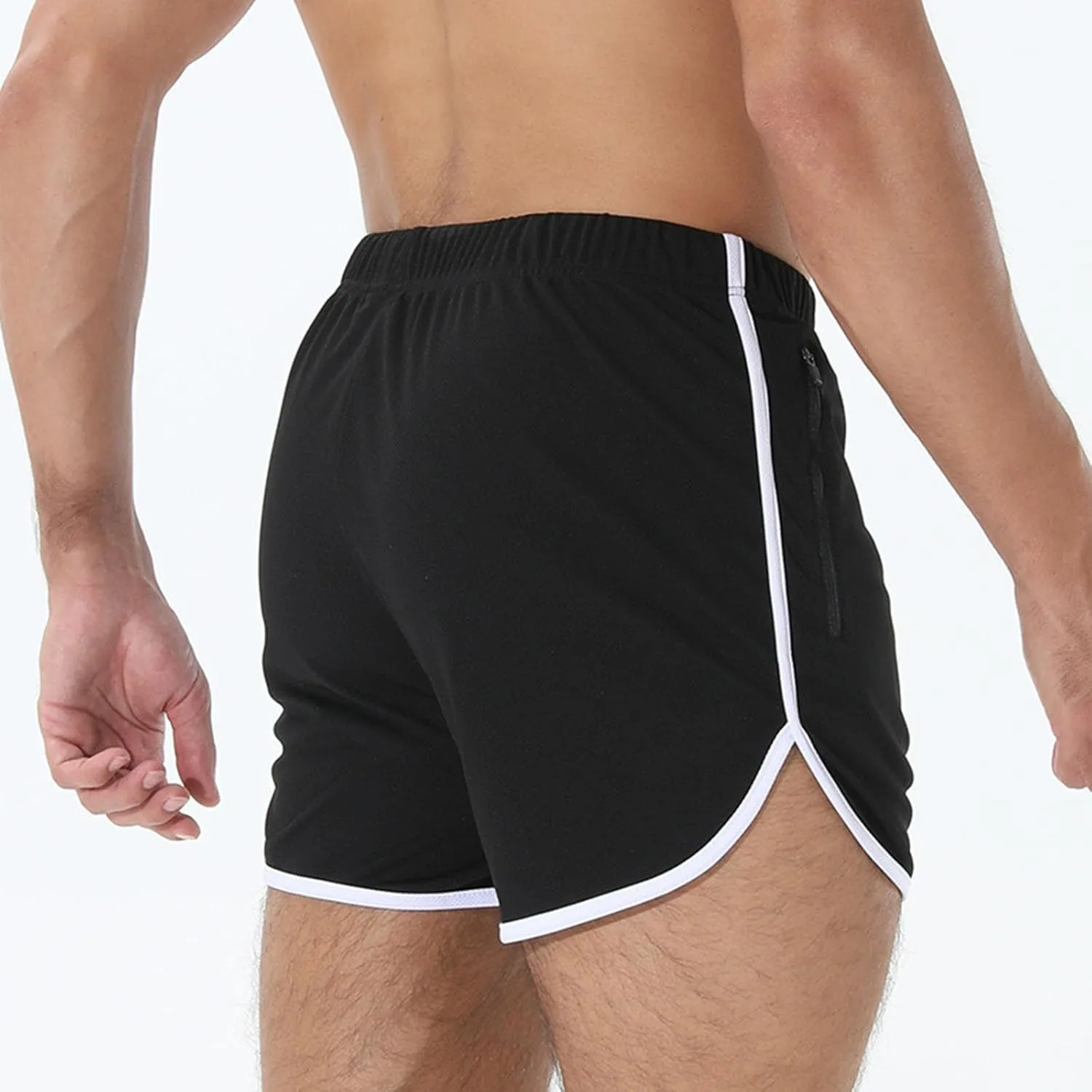 Men's Running Shorts Drawstring Bodybuilding Short Breathing Quick Dry Workout Training Pants with Zipper Pockets